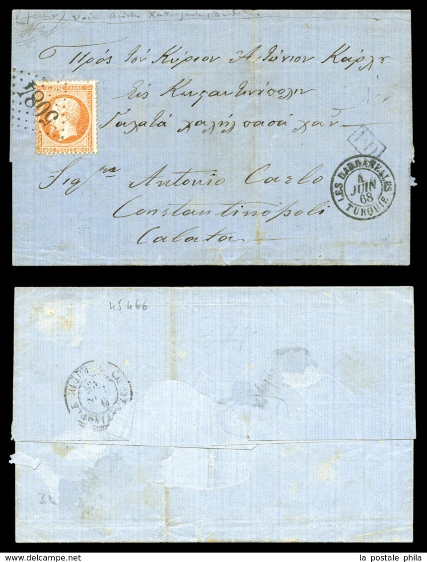 O N°23, 40c Orange Obl GC '5084' Sur Lettre Des Dardanelles Le 4 Juin 1868 à Destination De Constantinople, Arrivée Le 9 - 1849-1876: Klassik