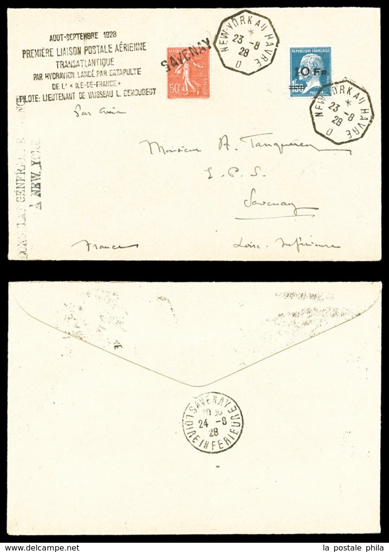 O N°4, Pasteur 10F Sur 1F50 Bleu Surchargé à Bord Du Paquebot 'Ile De France', CENTRAGE PARFAIT, (+N°199) Sur Lettre Ave - 1927-1959 Mint/hinged