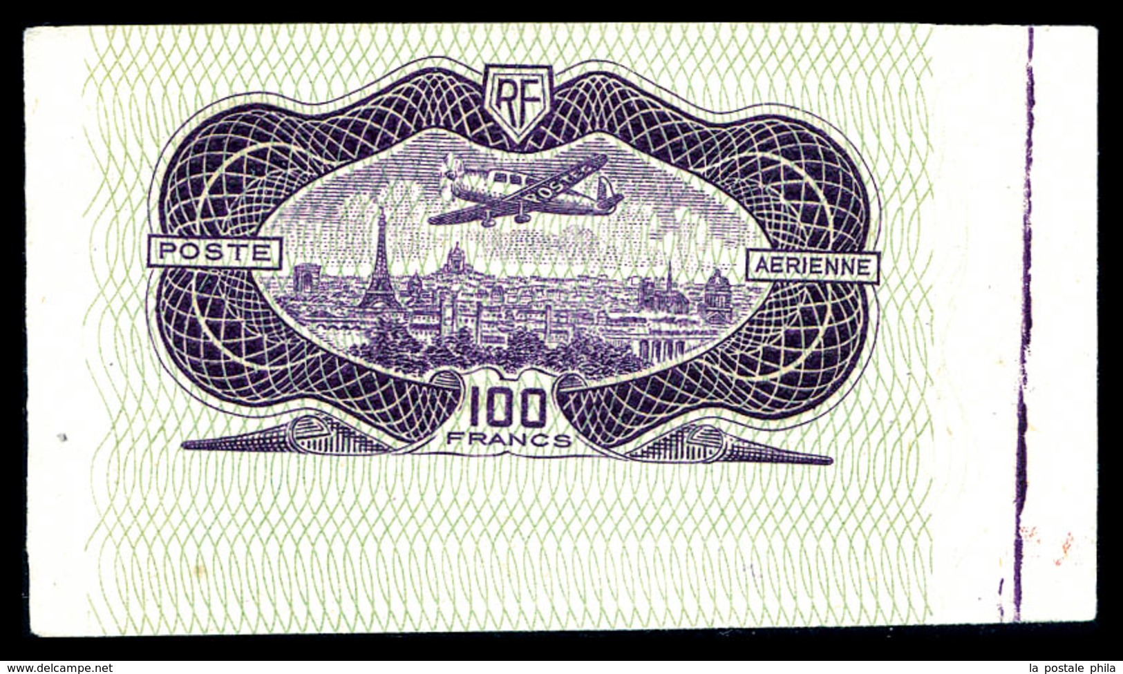 (*) N°15A, NON EMIS, 100F Burelé: épreuve En Bleu-lilas Vif, Burelage Vert, R.R.R, SUPERBE (certificat)  Qualité: (*)  C - 1927-1959 Mint/hinged