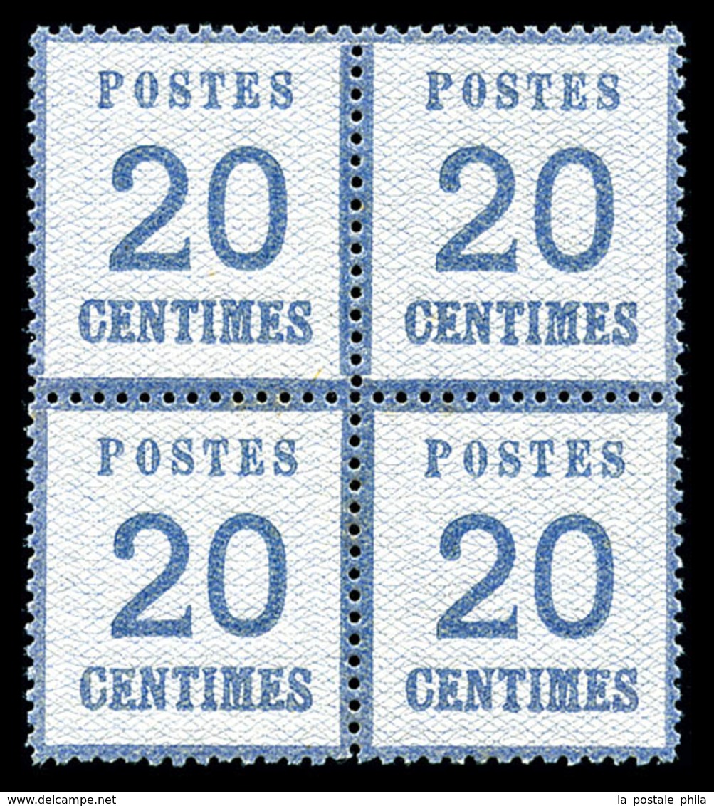 ** N°6, 20c Bleu En Bloc De Quatre, Fraîcheur Postale, TRES BON CENTRAGE, SUPERBE (certificat)  Qualité: ** - Autres & Non Classés