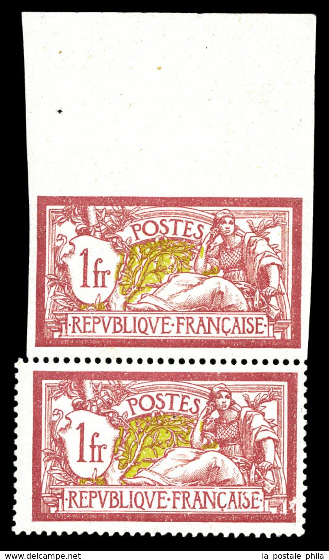 ** N°121g, 1F Merson, Non Dentelé Tenant à Dentelé En Paire Haut De Feuille. SUP. R. (signé Calves/certificat)  Qualité: - Unused Stamps