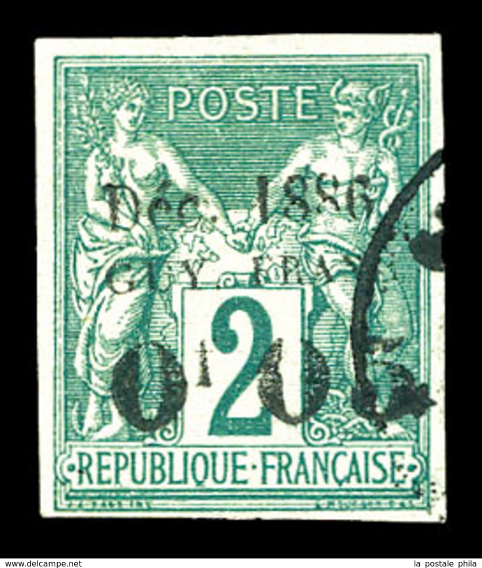 O GUYANE, N°1, 0.05 Sur 2c Vert Oblitéré Càd. TTB (signé Thiaude/certificat)  Qualité: O  Cote: 740 Euros - Unused Stamps