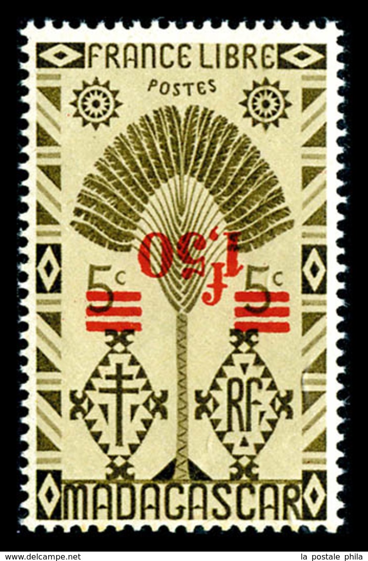 ** MADAGASCAR, N°286a, 1f50 S 5c Brun Olive: Surcharge Renversée, TTB (signé Brun/certificat)  Qualité: **  Cote: 368 Eu - Unused Stamps