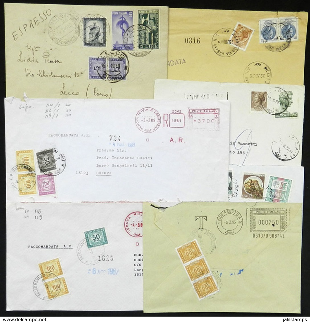 ITALY: 6 Covers + 1 Front Used Between 1949 And 1995, All With Postages That Include Due Stamps, Very Nice Group! - Other & Unclassified