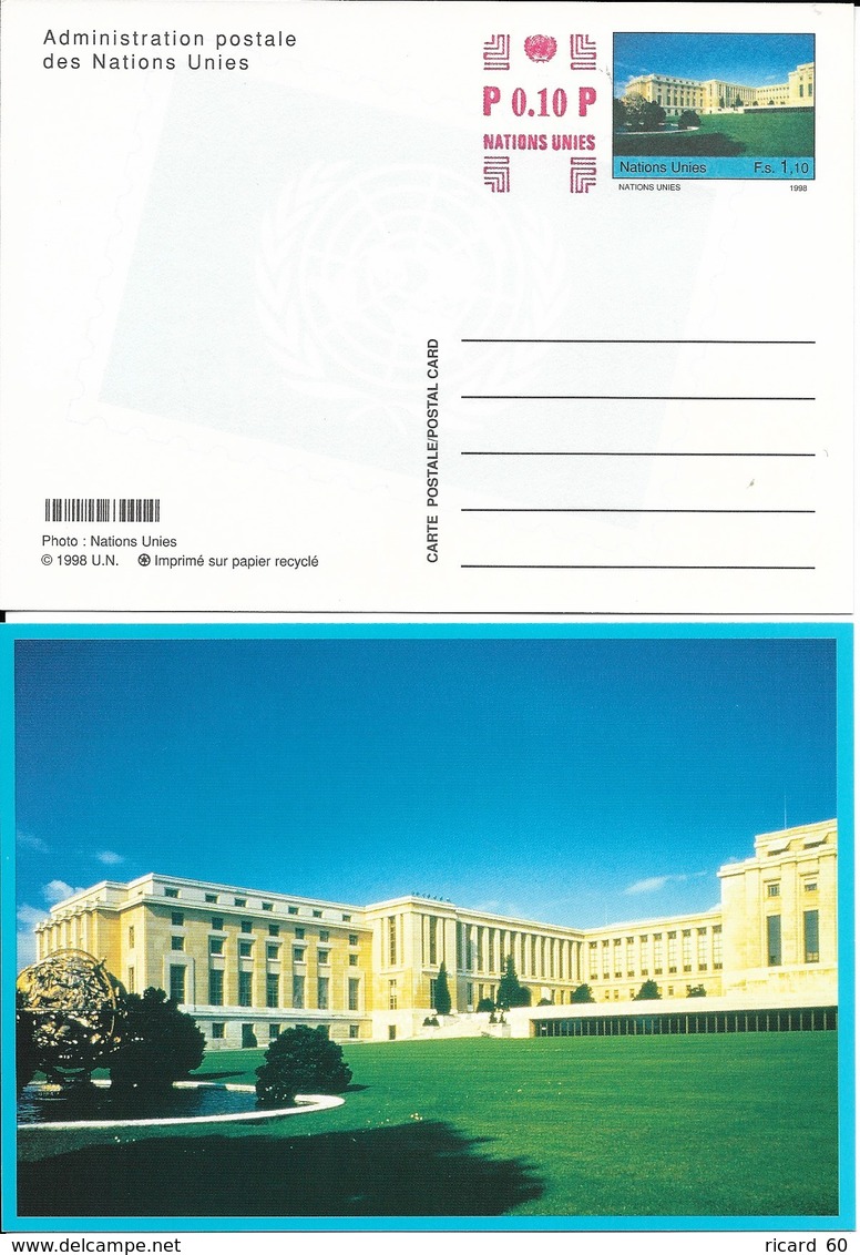 Onu,united Nations, Nations Unies,office De Genève, Entier Postal 2004 Surcharge, Carte Neuve - Cartas & Documentos