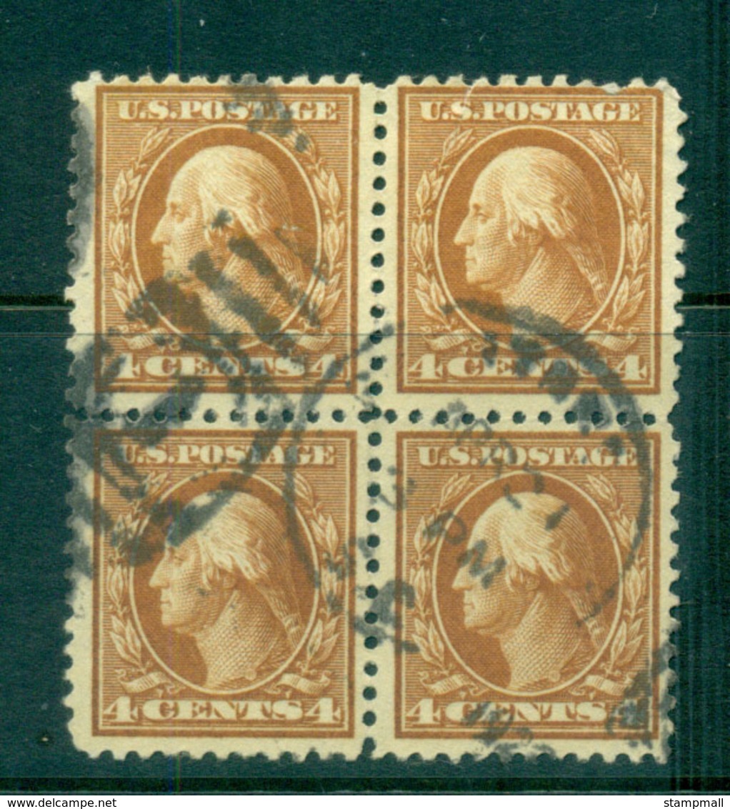 USA 1916-17 Sc#465 4c Orange Brown Washington Perf 10 No Wmk Blk 4 FU Lot69061 - Sonstige & Ohne Zuordnung