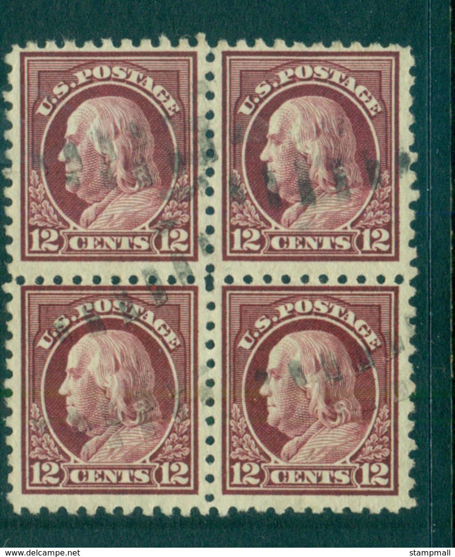 USA 1916-17 Sc#474 12c Claret Brown Franklin Perf 10 No Wmk Blk 4 FU Lot69099 - Sonstige & Ohne Zuordnung