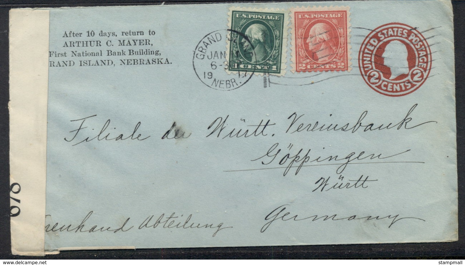 USA 1917 Uprated 1c, 2c Washington CC Cover To Germany - Sonstige & Ohne Zuordnung