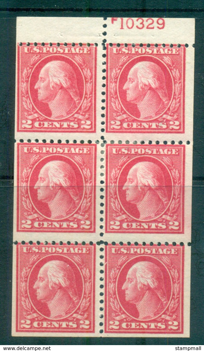 USA 1917-19 Sc#499e 2c Rose Washington TyI Perf 11 No Wmk Booklet Pane P#10329 MLH Lot69140 - Sonstige & Ohne Zuordnung