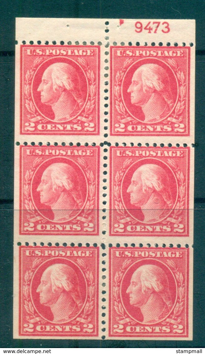 USA 1917-19 Sc#499e 2c Rose Washington TyI Perf 11 No Wmk Booklet Pane P#9473 MLH Lot69134 - Other & Unclassified