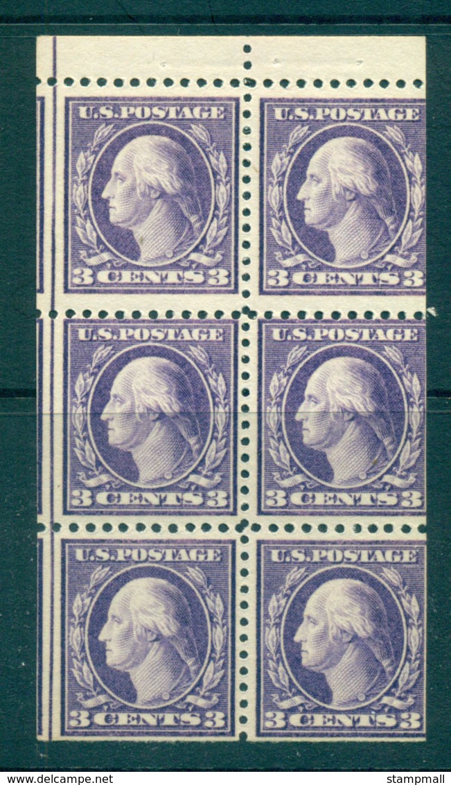 USA 1917-19 Sc#502b 3c Dark Violet Washington TyII Perf 11 No Wmk Booklet Pane MUH Lot69162 - Otros & Sin Clasificación