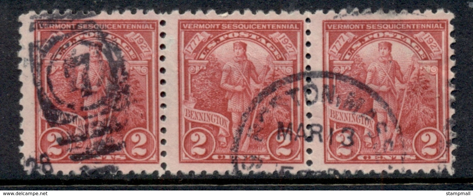 USA 1927 Sc#643 Vermont Sesquicentennial Str3 FU - Andere & Zonder Classificatie