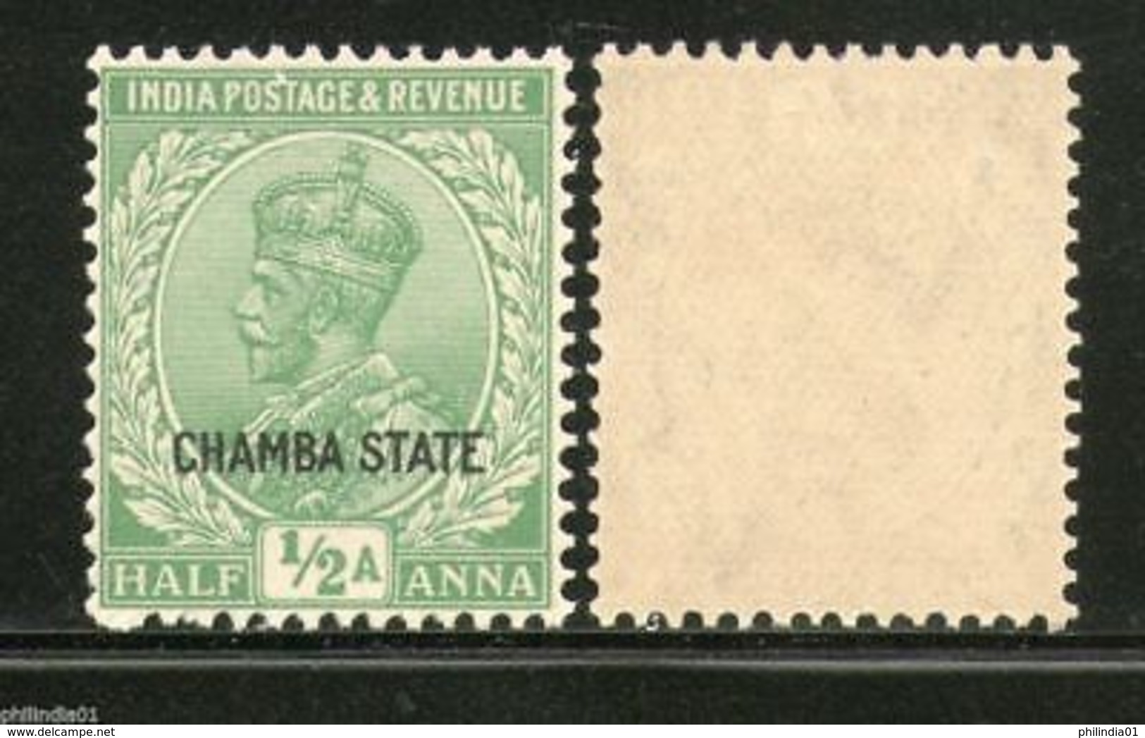 India Chamba State KG V ½An Postage Stamp SG 63 / Sc 60 MNH - Chamba