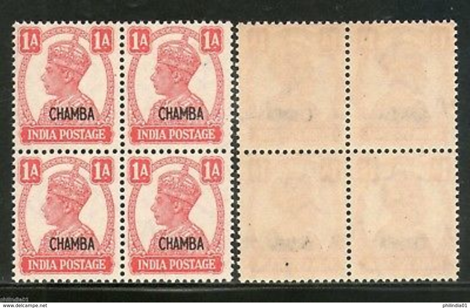 India CHAMBA State KG VI 1An Postage Stamp SG 111 / Sc 92 Cat. �11 BLK/4 MNH - Chamba