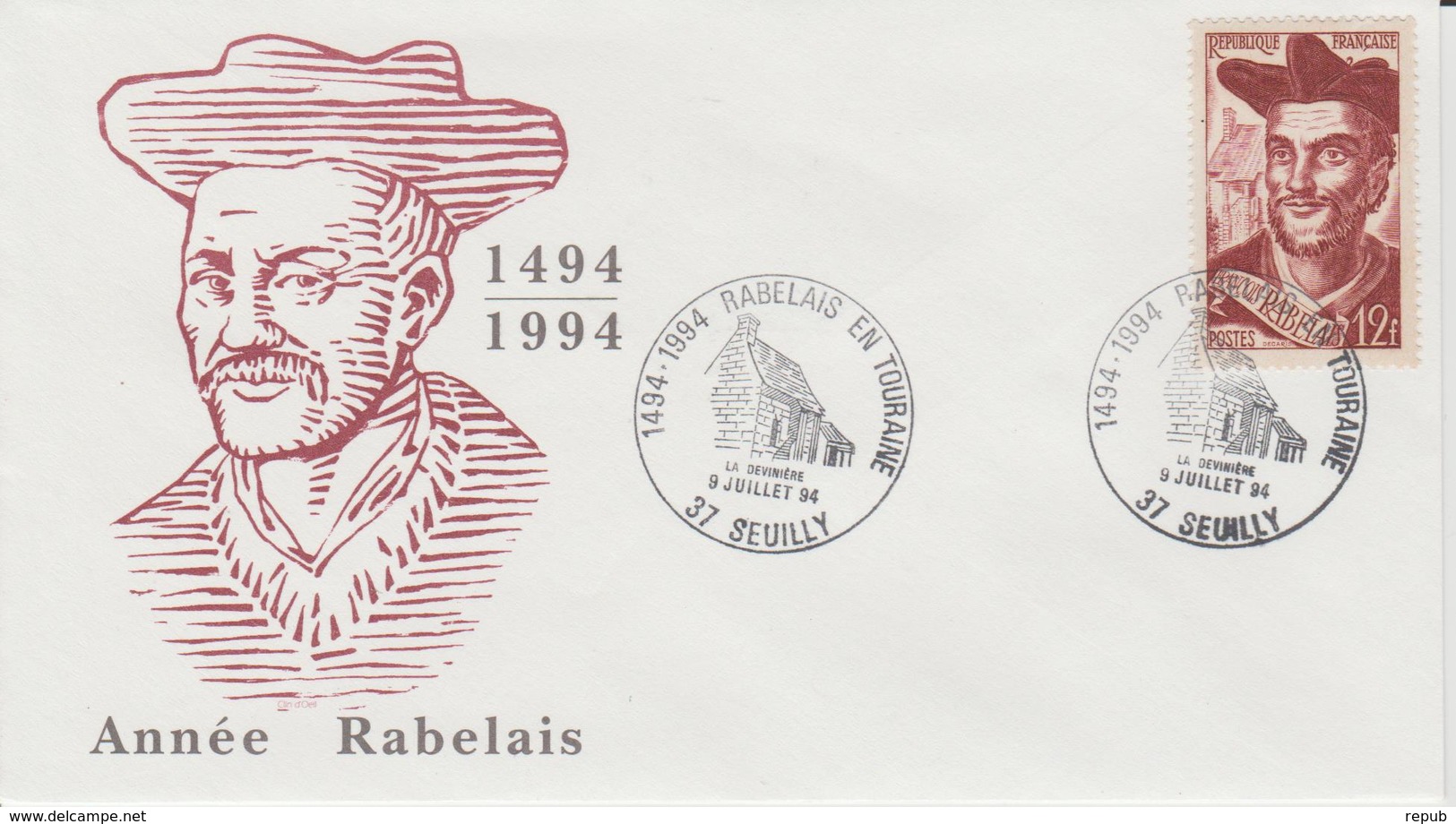 France 1994 Seuilly 37 Année Rabelais - Gedenkstempel