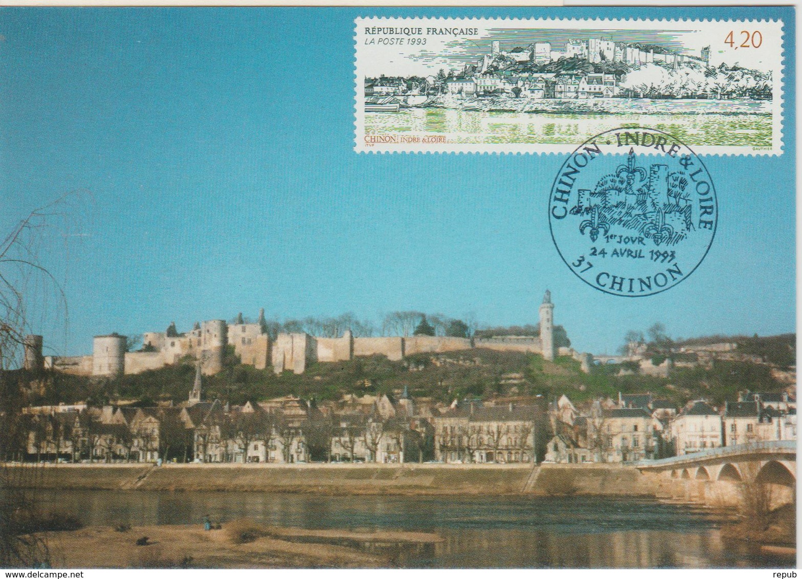 France Carte Maximum 1993 Chinon 37 - 1990-1999