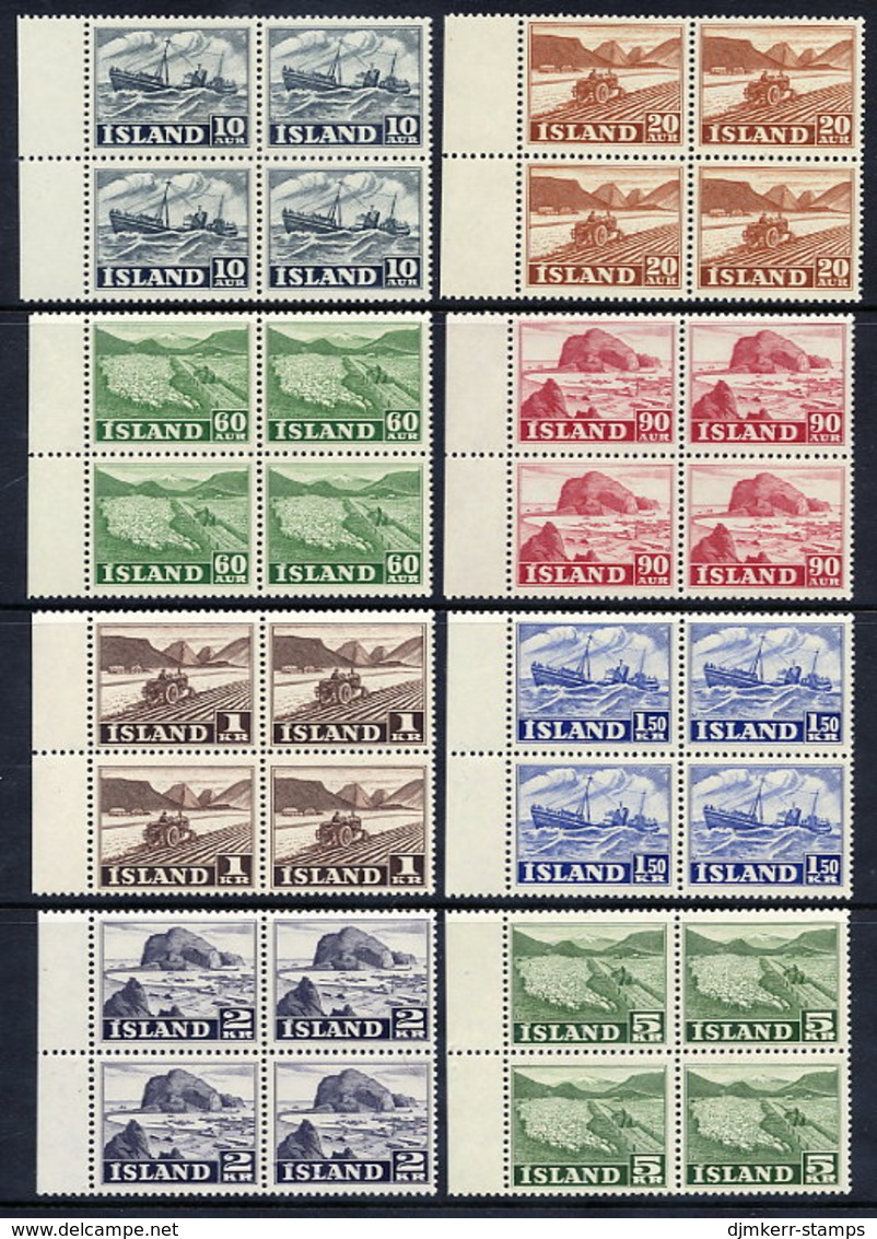 ICELAND 1950 Fishing And Agriculture Definitives In Blocks Of 4 MNH / **.  Michel 263-70 - Neufs