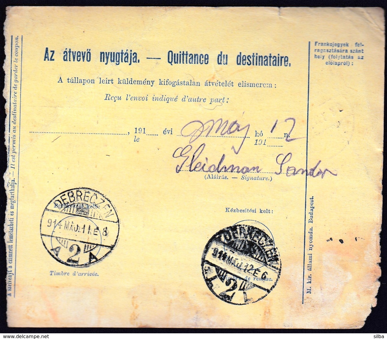 Hungary Hajdunanas 1914 / Parcel Post, Postai Szallitolevel, Bulletin D' Expedition / Debreczen - Postpaketten