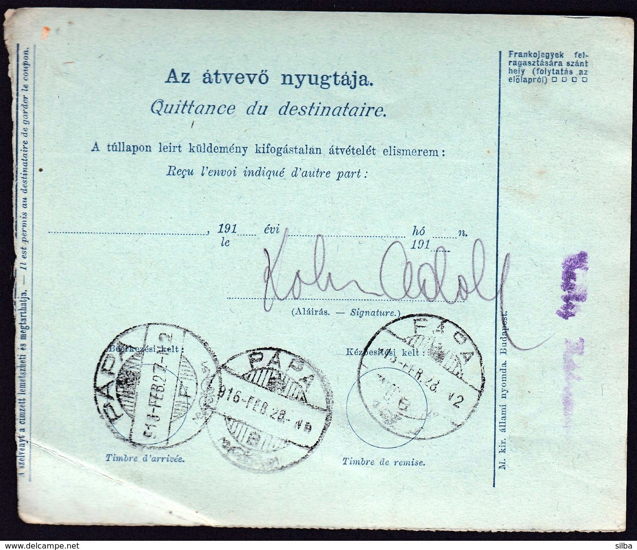 Hungary Tiszafured 1916 / Parcel Post, Postai Szallitolevel, Bulletin D' Expedition / To Papa - Paquetes Postales