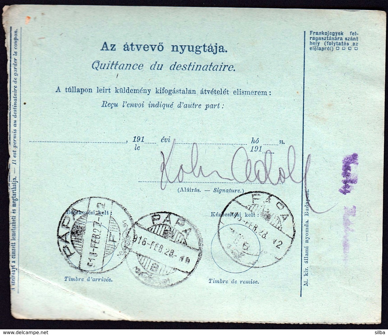 Hungary Tiszafured 1916 / Parcel Post, Postai Szallitolevel, Bulletin D' Expedition / To Papa - Postpaketten