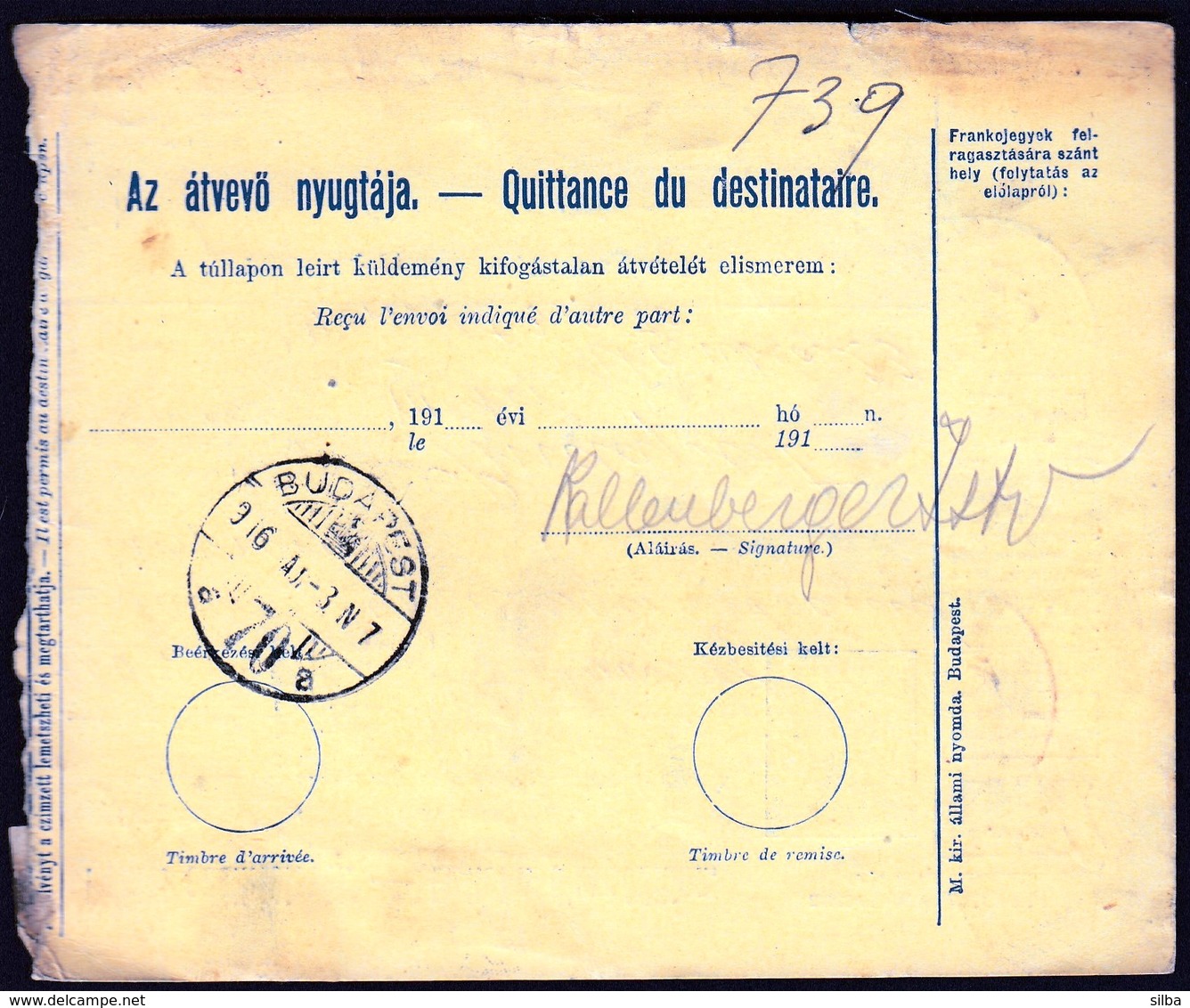 Hungary Gador 1916 / Parcel Post, Postai Szallitolevel, Bulletin D' Expedition / To Budapest - Pacchi Postali