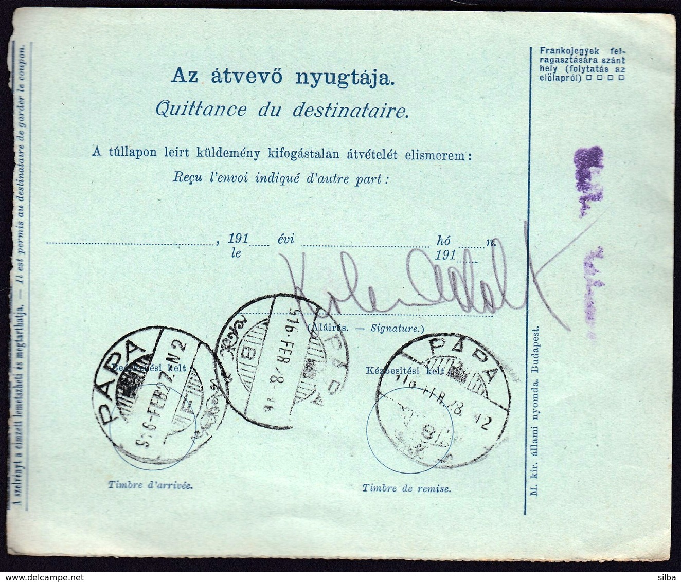 Hungary Tiszafured 1916 / Parcel Post, Postai Szallitolevel, Bulletin D' Expedition / To Papa - Postpaketten