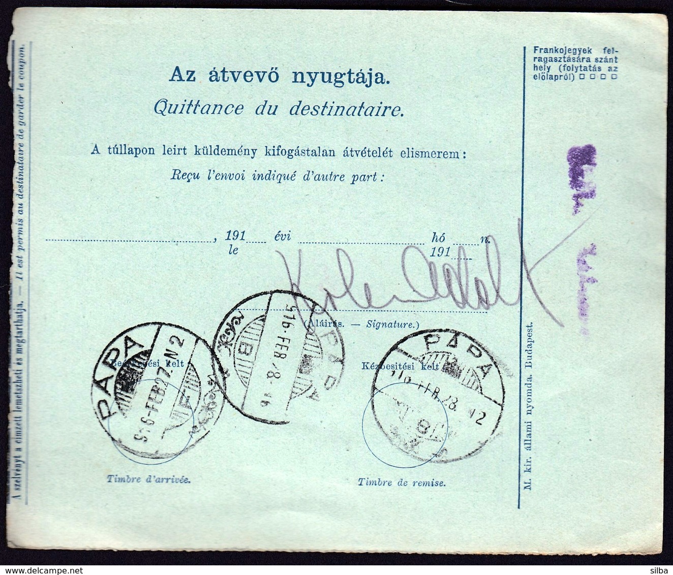 Hungary Tiszafured 1916 / Parcel Post, Postai Szallitolevel, Bulletin D' Expedition / To Papa - Colis Postaux