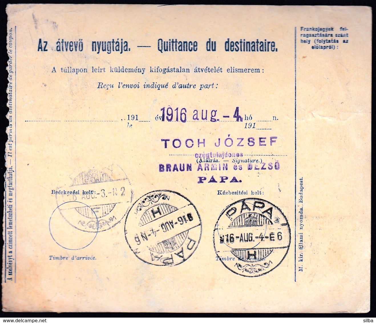 Hungary Budapest 1916 / Parcel Post, Postai Szallitolevel, Bulletin D' Expedition / To Papa - Colis Postaux