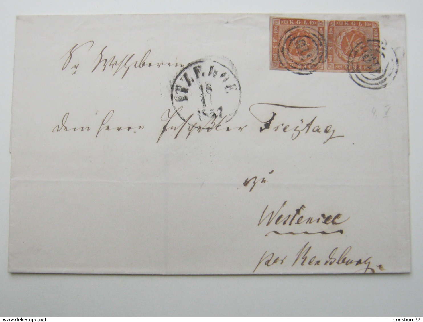 1857 , ITZEHOE  , Klarer Stempel Auf Brief Mit Paar  4 Sh. - Schleswig-Holstein