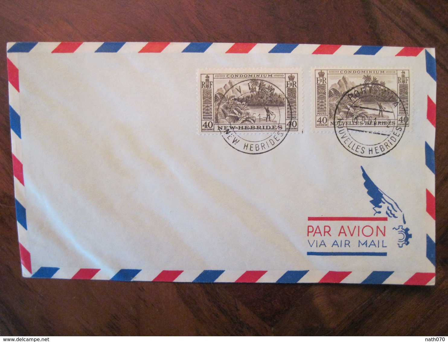 New Hebrides Nouvelles 1961 Légende Anglaise Et Française Port Vila Air Mail France Colonie Enveloppe Condominium PA - Brieven En Documenten