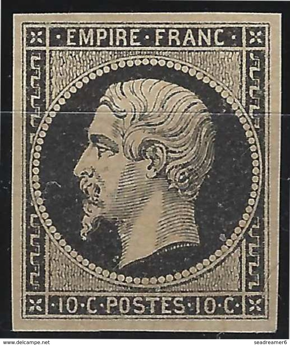 1853 louis napoléon III n°13** essai en noir papier jaunatre pleine gomme Rare