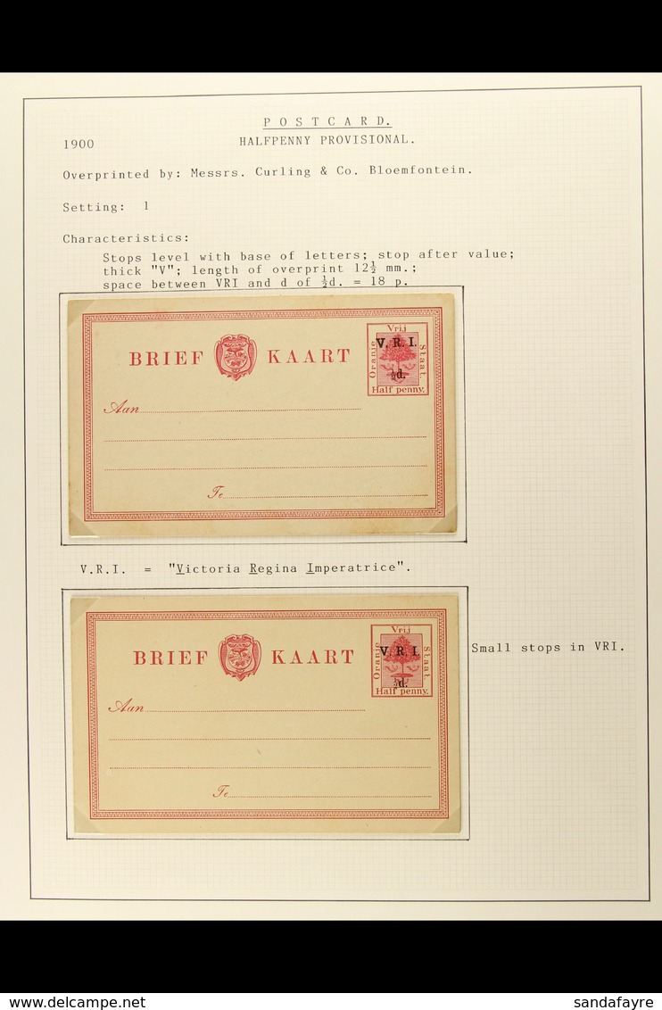 ORANGE FREE STATE BRITISH OCCUPATION POSTAL STATIONERY. A Specialized Collection Of The 1900 "V.R.I." Surcharged Postal  - Ohne Zuordnung