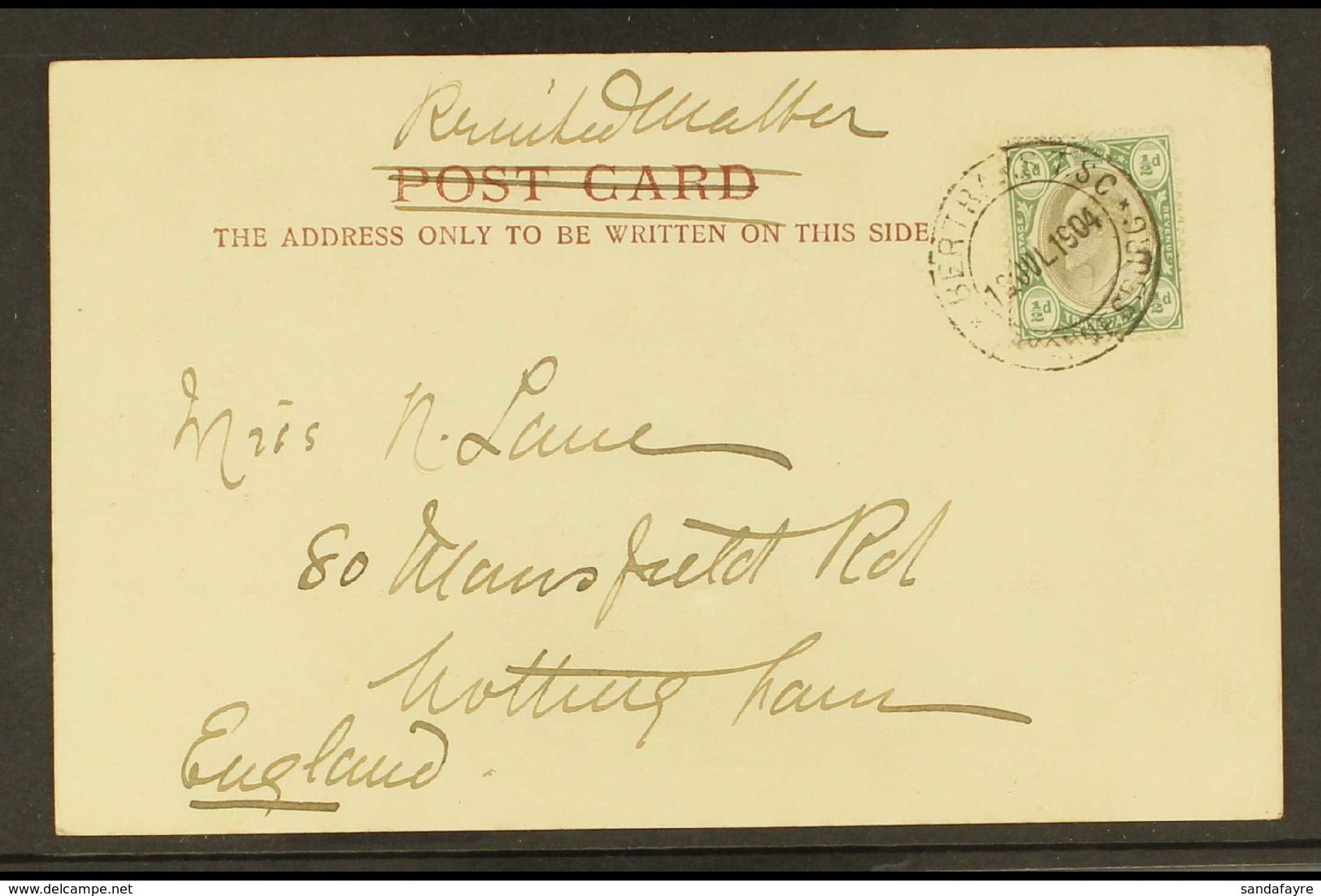 TRANSVAAL 1904 (19 Jul) Picture Postcard Addressed To England, Bearing ½d KEVII Tied By The Scarce "BERTRAMS T.S.C. JOHA - Ohne Zuordnung