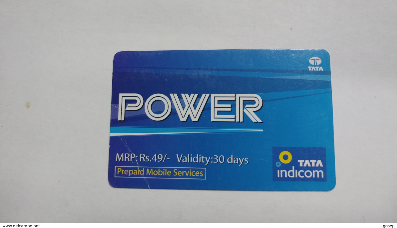 India-top up-tata indicom card-(38w)-(rs.49)-(new delhi)-(wrinkle)-(30day after)-used card+1 card prepiad free