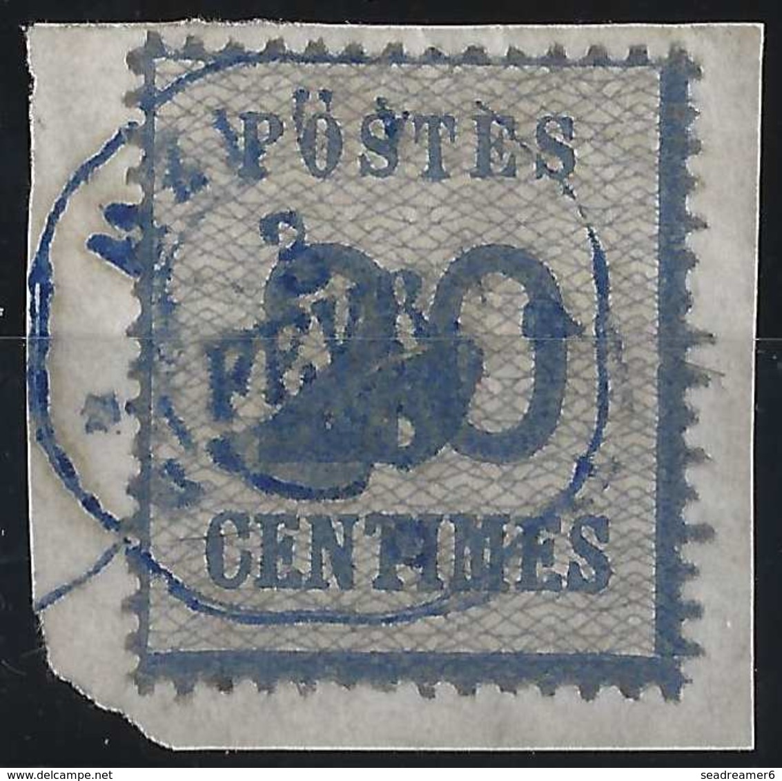 FRANCE Fragment Alsace Lorraine Occupation N°6, 20 Bleu Oblitéré Cachet Telegraphique De Melun En Bleu ! RR - Sonstige & Ohne Zuordnung