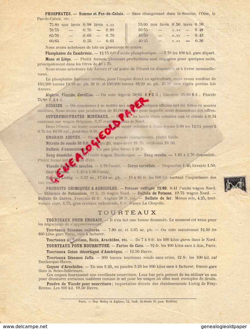 75- PARIS- RARE LETTRE CIRCULAIRE COMMERCIALE MAURICE DUCLOS-104 RUE RICHELIEU-1895-ENGRAIS TOURTEAUX-AGRICULTURE -OS - 1800 – 1899