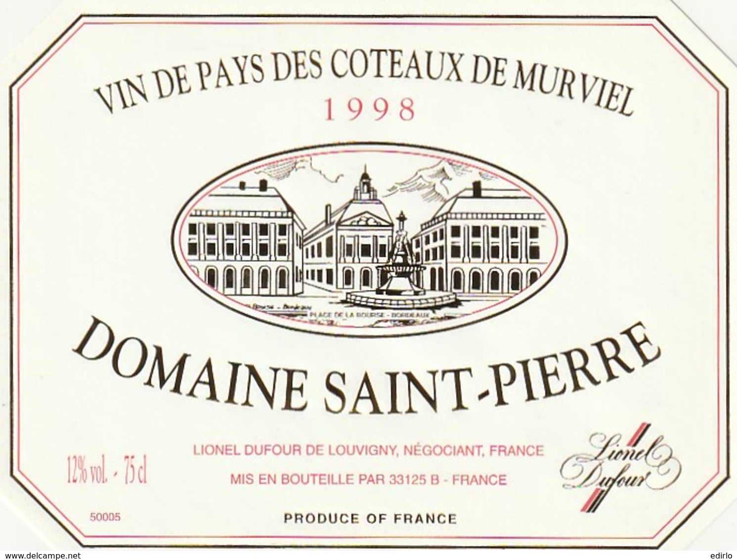 *** ETIQUETTES  ***-  Vin De Pays Des Côtes De Murviel  1998 - Domaine Saint Pierre - Red Wines