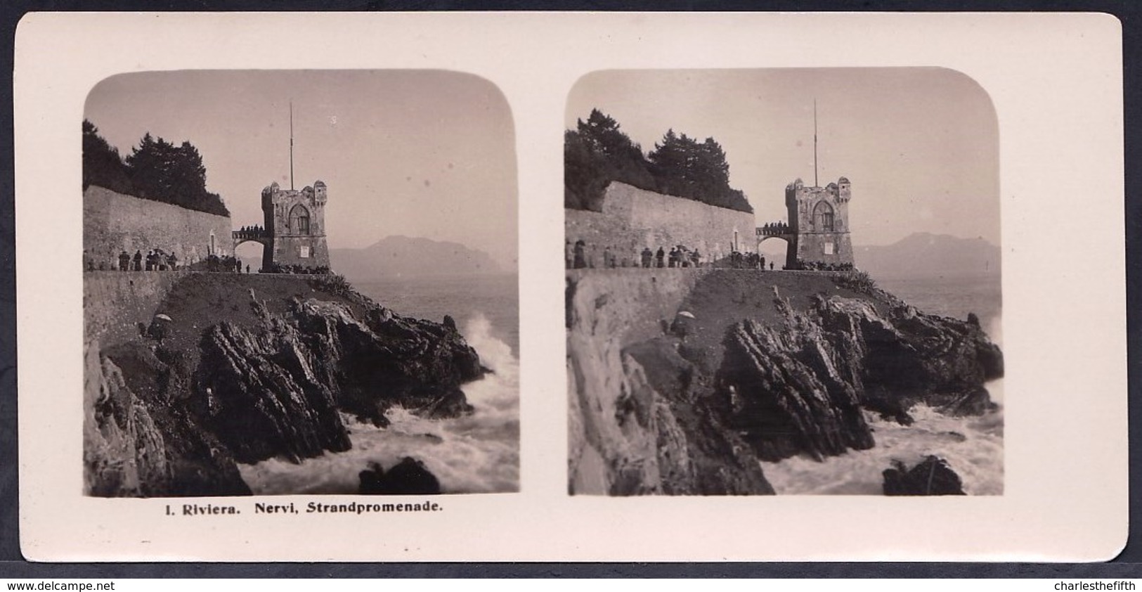 SUPERB STEREO PHOTO ITALIA - LIGURIA - GENOA - NERVI ----  PROMENADE AT THE RIVIERA - Photos Stéréoscopiques