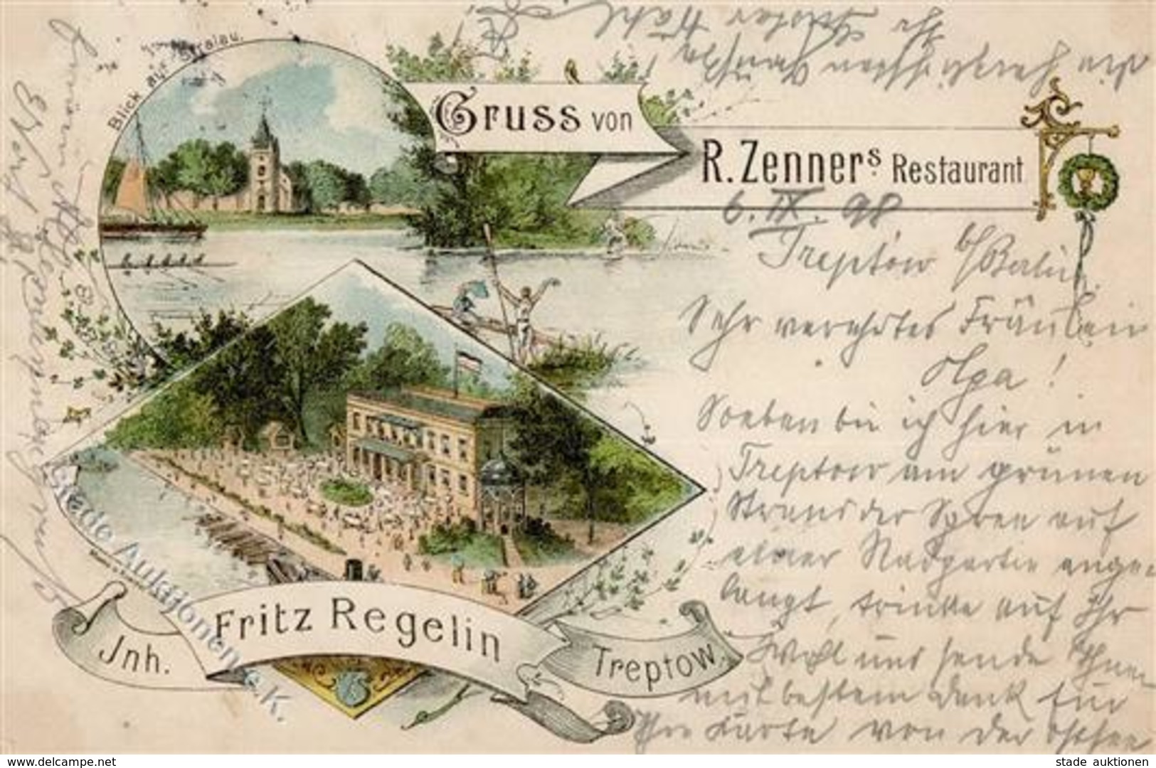 Treptow (O1193) Gasthaus Zenner  Lithographie 1898 I- - Cameroon