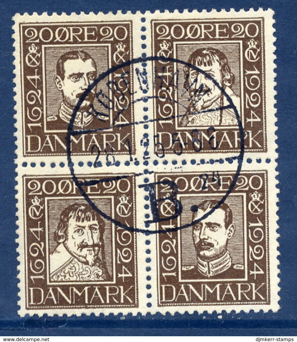 DENMARK 1924 Post Office Tercentenary 20 Øre Block, Used. Michel 139-42. - Used Stamps