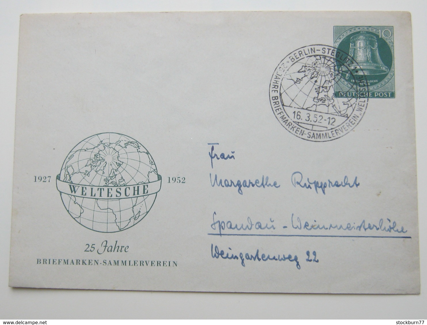 1952  ,  10 Pfg. Privatganzsache Mit Sonderstempel - Buste Private - Usati