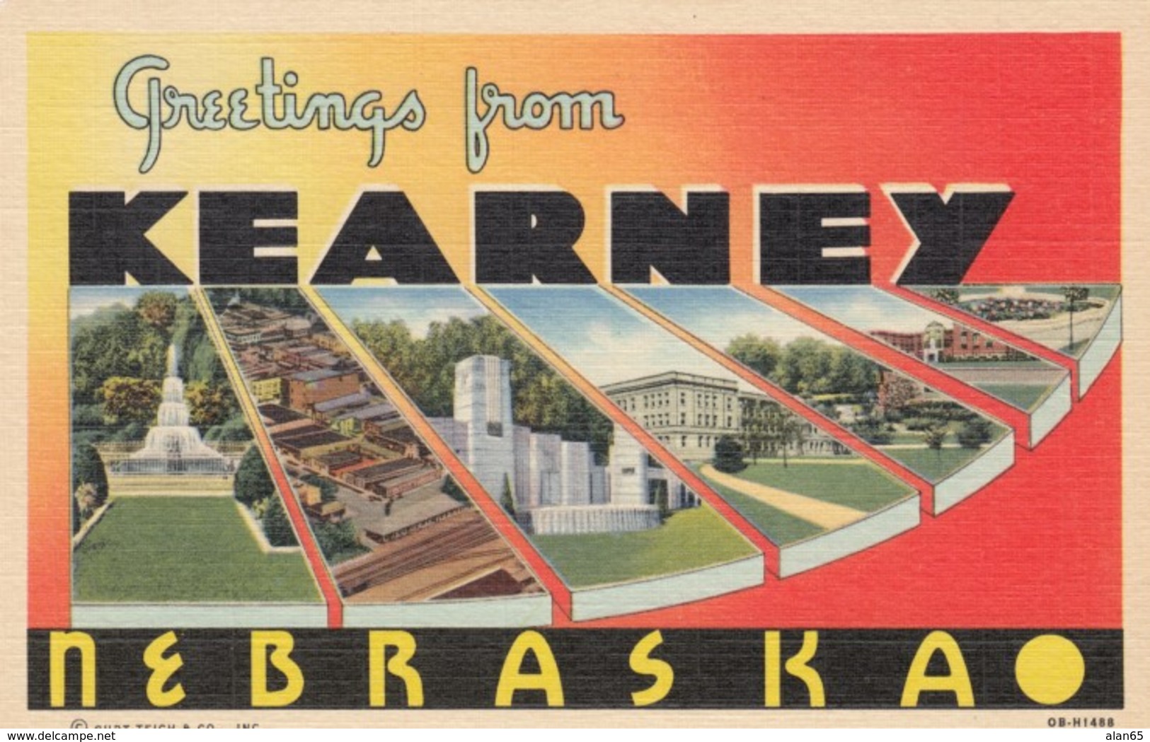 Large Letter Greetings From Kearney Nebraska, Art Deco Font, C1940s Vintage Curteich Linen Postcard - Kearney