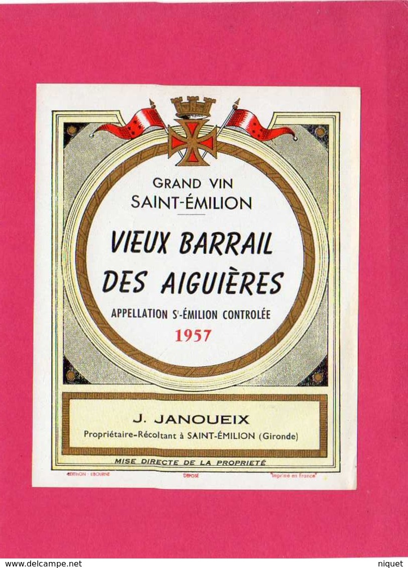 Etiquette Vin, Grand Vin Saint-Emilion, Vieux Barrail Des Aiguières, 1957 - Lots & Sammlungen