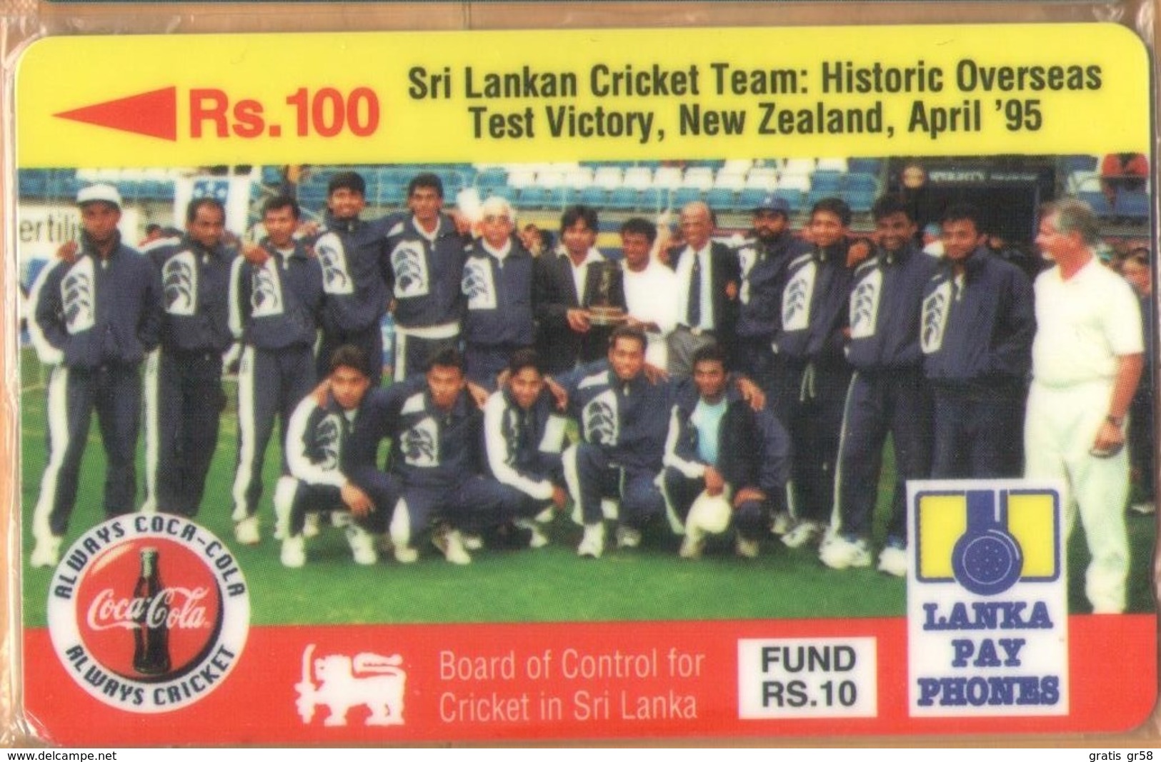Sri Lanka (Ceylon) - SRL-14A, GPT, 14SRLA, Sri Lanka Cricket Team, Cola, Sports, Rs.100, Mint / Unused NSB - Sri Lanka (Ceylon)