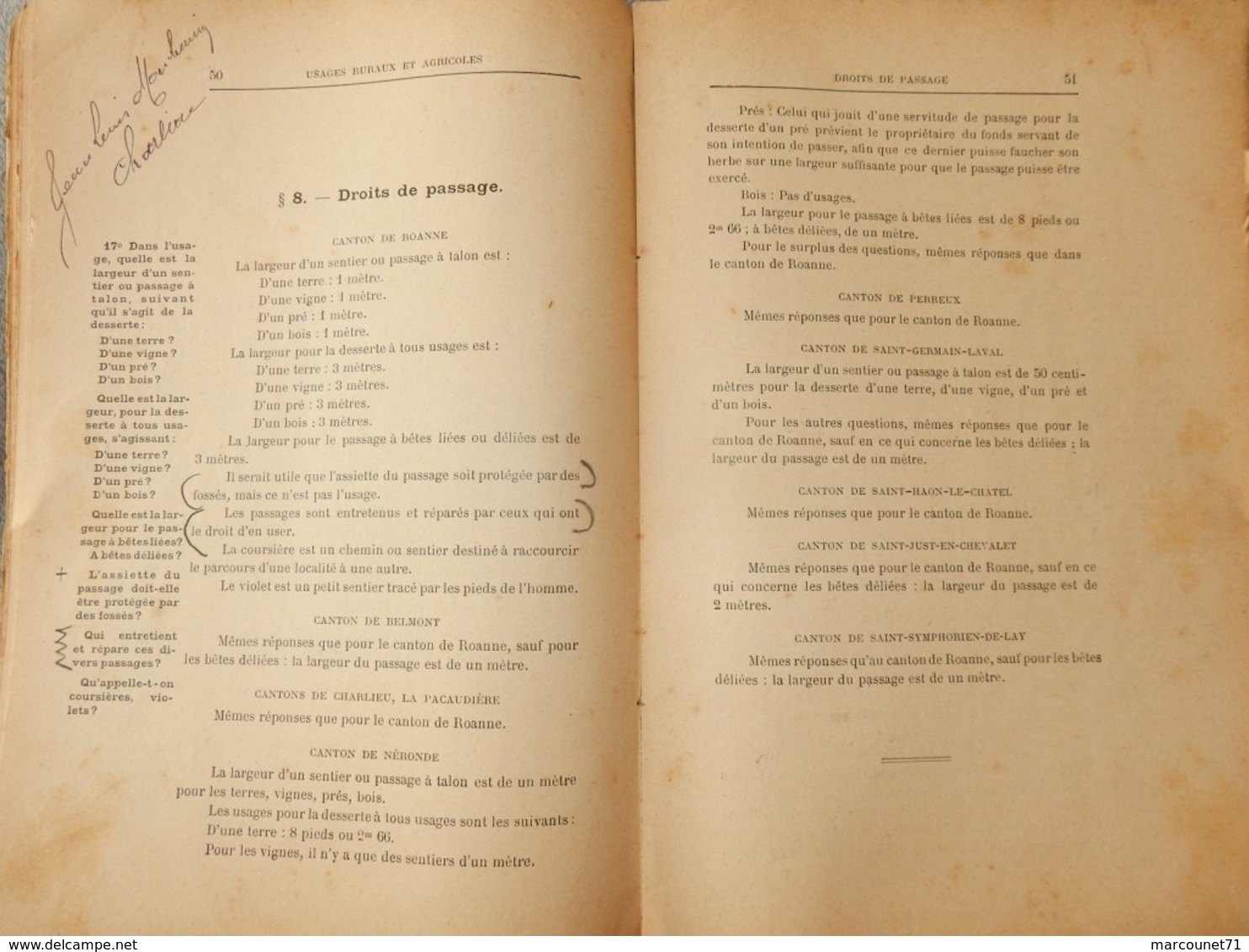 RARE BROCHURE CODIFICATION DES USAGES LOCAUX DÉPARTEMENT DE LA LOIRE ARRONDISSEMENT DE ROANNE 1906 - Buchhaltung/Verwaltung