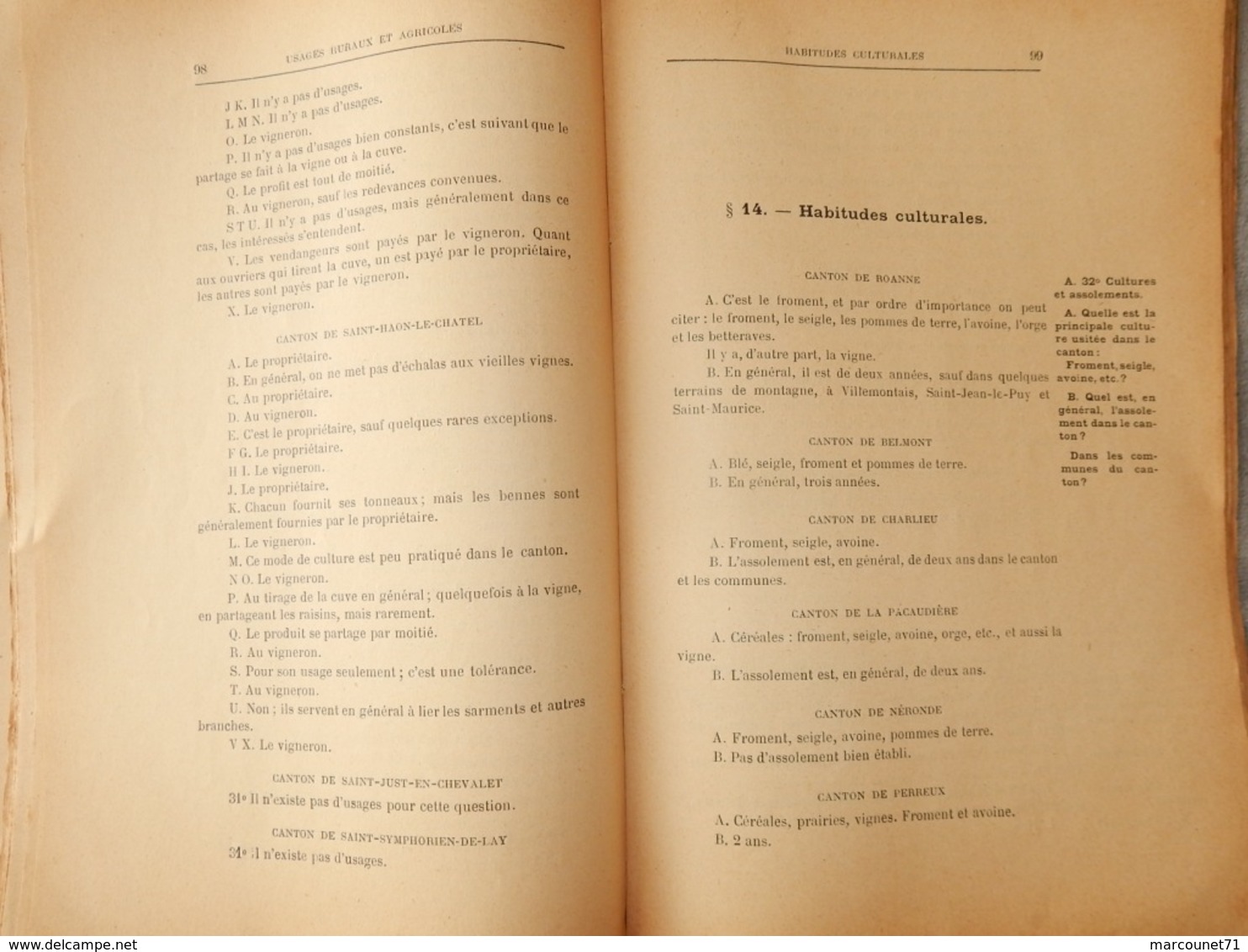 RARE BROCHURE CODIFICATION DES USAGES LOCAUX DÉPARTEMENT DE LA LOIRE ARRONDISSEMENT DE ROANNE 1906