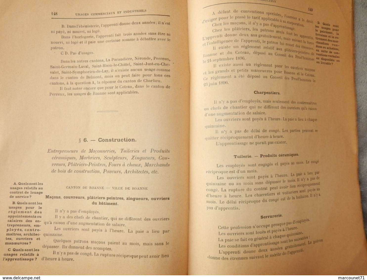 RARE BROCHURE CODIFICATION DES USAGES LOCAUX DÉPARTEMENT DE LA LOIRE ARRONDISSEMENT DE ROANNE 1906