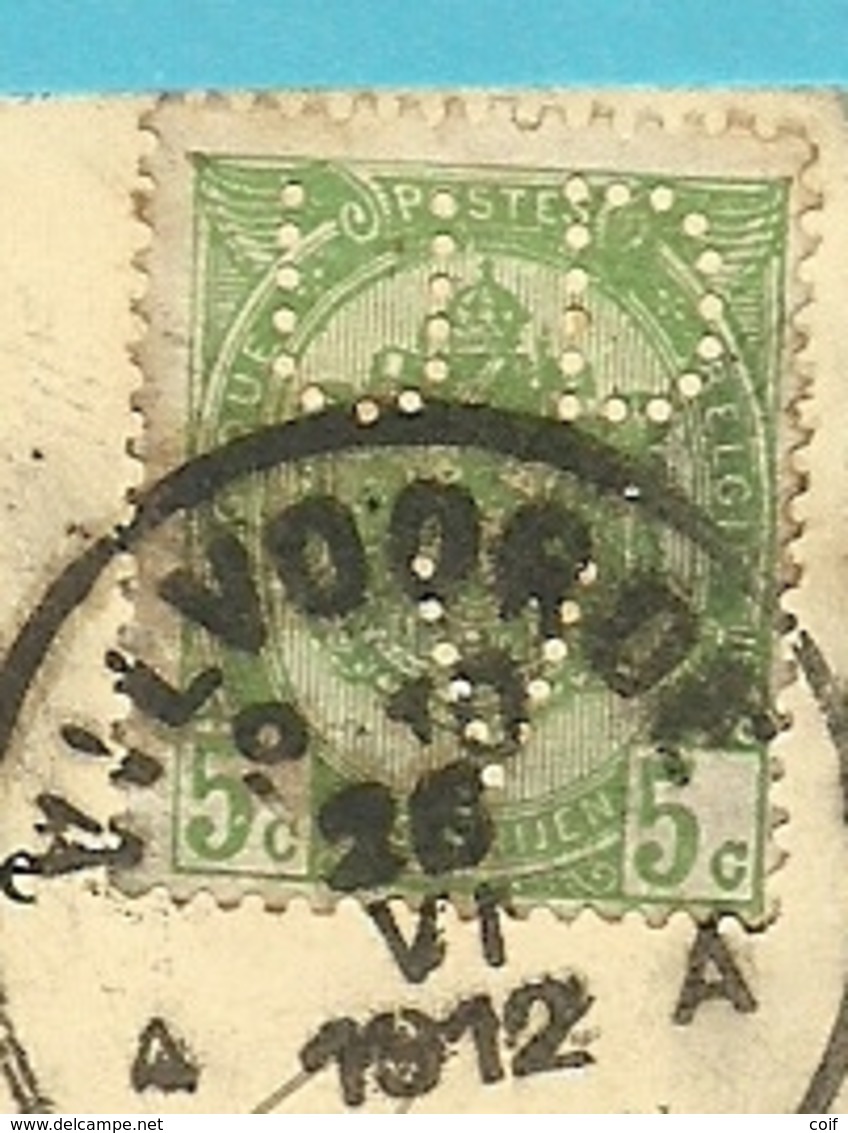 83 Op Kaart Stempel VILVOORDE, Met Firmaperforatie (perfin) U D V - 1909-34