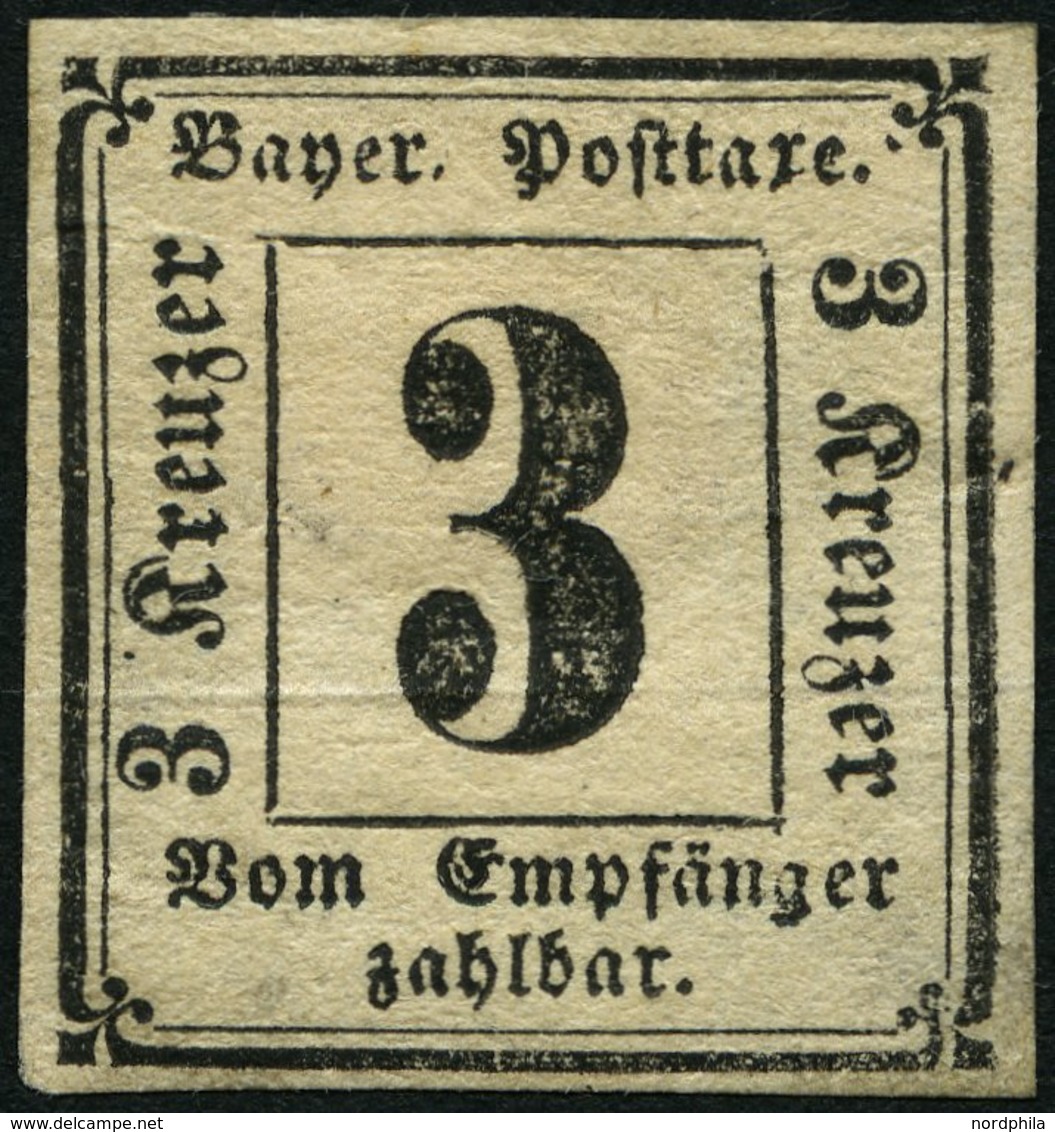 BAYERN P 1 *, 1862, 3 Kr. Schwarz, Stärkere Falzreste, Pracht, Gepr. Pfenninger, Mi. 160.- - Other & Unclassified