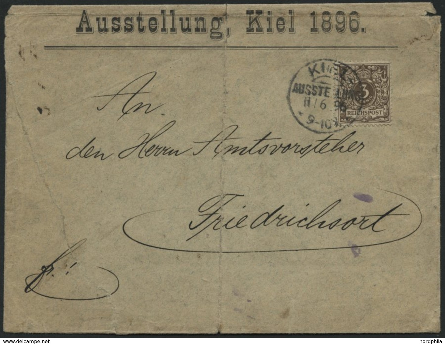 Dt. Reich 45b BRIEF, 1896, 3 Pf. Graubraun Mit Seltenem Sonderstempel KIEL AUSSTELLUNG, Feinst (Sonderumschlag Mängel) - Other & Unclassified